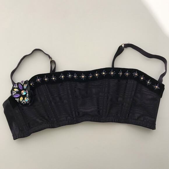 VTG Victoria Secret Balconette Shelf Corset Push Up Bra Velvet Rhinestone 36C - Picture 1 of 14